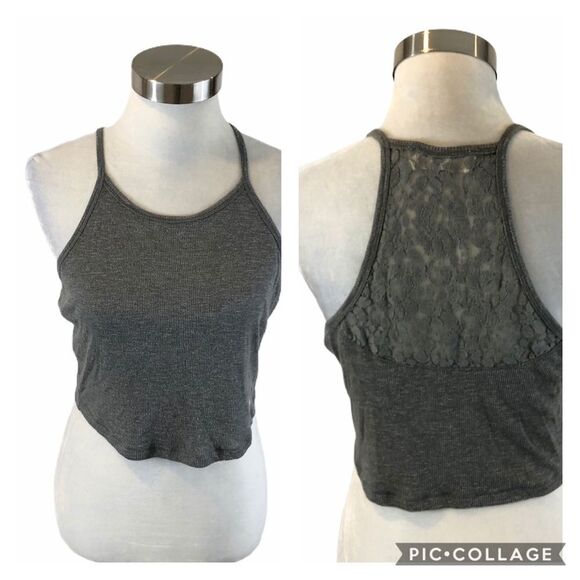 A&F Cropped Grey Tank Top With Lace‎ Back Medium - Picture 1 of 10